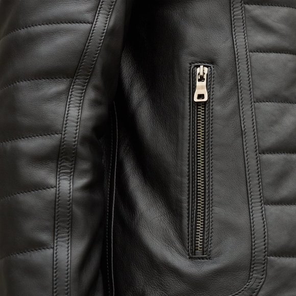 DINO Black Leather Bomber Jacket - Picture 3 of 9